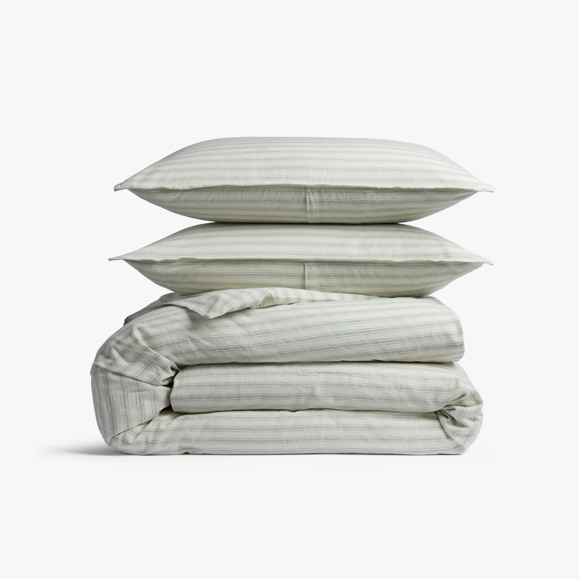 Full/Queen Relaxed Linen Stripe Duvet Cover & Sham Set Jade & Parchment - Parachute for Target
