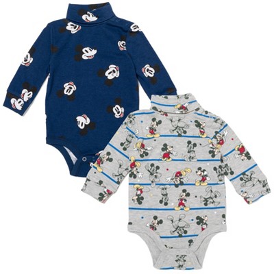 Image of Disney Mickey Mouse Newborn Baby Boys 2 Pack Turtleneck Cuddly Bodysuits Gray Newborn