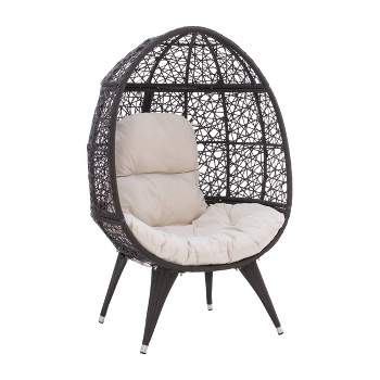 Davis Boho Indoor Outdoor All Weather Wicker Egg Chair with Cushion Brown/Beige - Linon