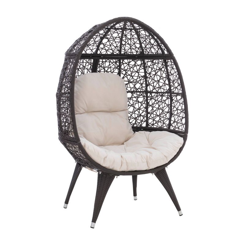 Davis Boho Indoor Outdoor All Weather Wicker Egg Chair with Cushion Brown/Beige - Linon, 1 of 14