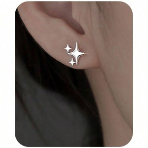 Sterling Silver Post Earrings Star Stud Earrings for Women Teen Trendy Hypoallergenic Small Post Pierced Studs Earrings Jewelry Gifts - 1 of 4