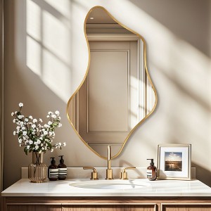 Beautyolove Asymmetric Gold Aluminum Alloy Framed Wall Mirror Modern Irregular Wall Mirror - 1 of 4