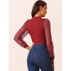 Seta T Women's Mock Neck Polka Dot Mesh Sheer Long Sleeve Slim Fit Ribbed Bodysuits - 4 of 4