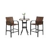 LOVSON 3 Pieces Outdoor Bar Stools Set,Rattan Bar Chairs,with glass table top, Wicker Bar Stools for Backyard, Garden, Pool, Balcony and Deck, Brown - 2 of 4