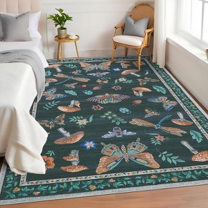 Rug for Living Room Washable Rug Floral Insect Print Area Rugs Non Slip Stain Resistant Floor Covering Non Shedding Low Pile Mats - 1 of 4