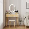 Natural Wood Makeup Vanity Desk Set with Adjustable Height & LED Mirror - 3-Tone Lighting - 2 of 4