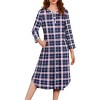 Ekouaer Womens Long Nightgowns Plaid Sleepwear Soft Loose Nightshirt 3/4 Sleeve Plus Size Housecoat with Button & Pockets - 2 of 4