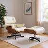 HomeRoots 27" Off White and Light Brown Tufted Genuine Leather Swivel Lounge Chair With Ottoman - 2 of 4