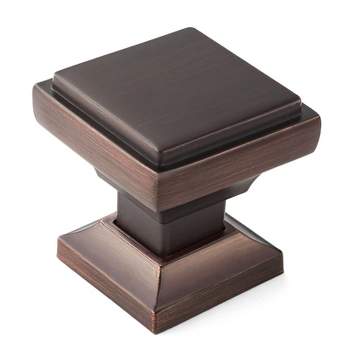 Cauldham Solid Kitchen Cabinet Knobs Pulls (1-1/8" Square) - Transitional Dresser Drawer/Door Hardware - Style S685 - Oil Rubbed Bronze