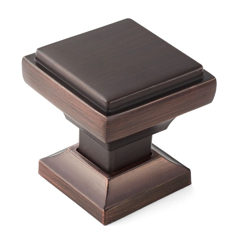 Cauldham Solid Kitchen Cabinet Knobs Pulls (1-1/8" Square) - Transitional Dresser Drawer/Door Hardware - Style S685 - Oil Rubbed Bronze, 1 of 6