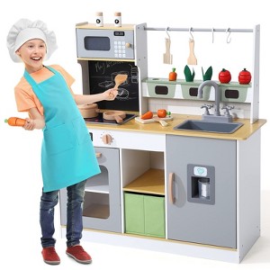 Wooden Play Kitchen for Kids with Lights, Sounds, and Toy Storage - 1 of 4