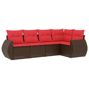 vidaXL 5 Piece Patio Sofa Set with Cushions Brown Poly Rattan - 1 of 4