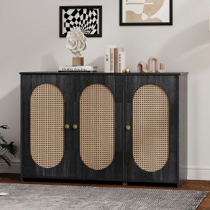 NicBex 48.8"  3-Doors Sideboard,Kitchen Storage Cabinets with Rattan Doors and Metal Handles for Kitchen and Dining Room,Black/White/Brown/Light Brown - 1 of 4