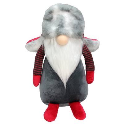 Northlight 14" Dark Grey Gnome with Red and Grey Fur Trapper Hat Christmas Decoration