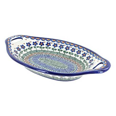 Blue Rose Polish Pottery Aztec Flower Bread Tray With Handles : Target