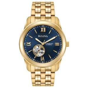 Bulova Men's Classic 3 Hand Automatic Gold Stainless Steel Watch, Blue Dial - 1 of 4