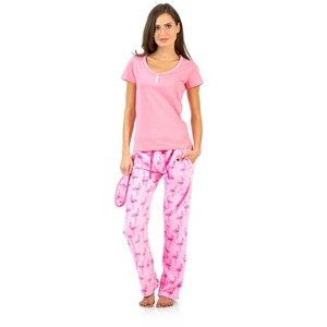 Ashford & Brooks Women's Cotton Top Eye mask & Coral Fleece Pants Pajama Set - Pink - X-Large - 1 of 4