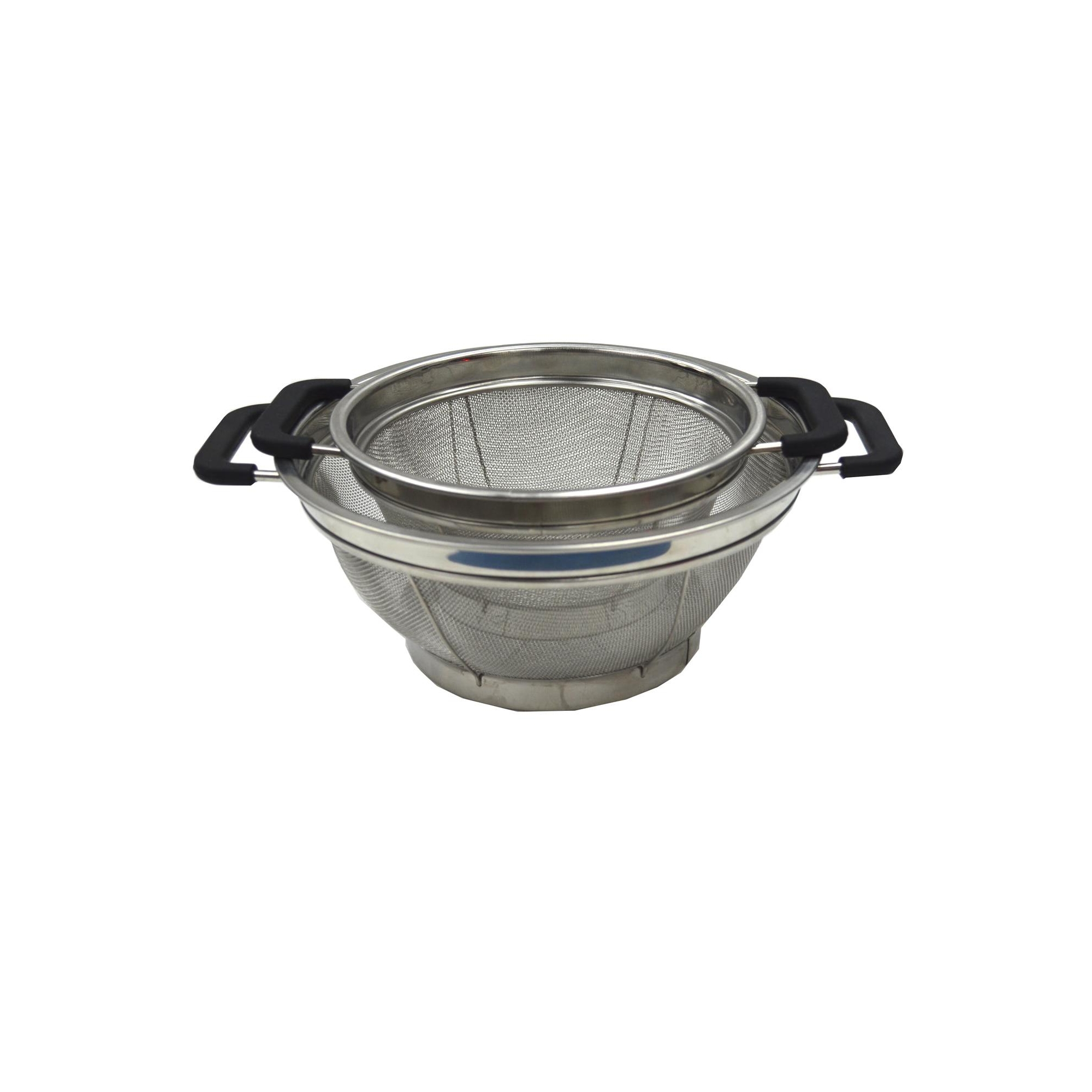 SAMMART Set of 2 Stainless Steel Mesh Colander with Black Silicone Handle - Strainer for Pasta, Noodle and Fruits