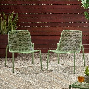 SKRAN Set of 2 Outdoor Mesh chair, Patio Iron Armless Chair with Angled Legs and Narrow Backrest for Patio, Porch, Poolside and Balcony - 1 of 4