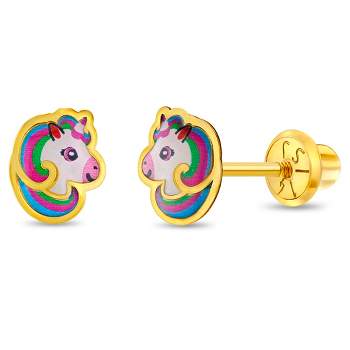 Girls' Rainbow Mane Unicorn Screw Back 14k Gold Earrings - In Season Jewelry