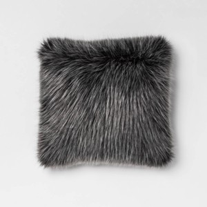 Faux Fur Square Throw Pillow Black/Gray - Room Essentials