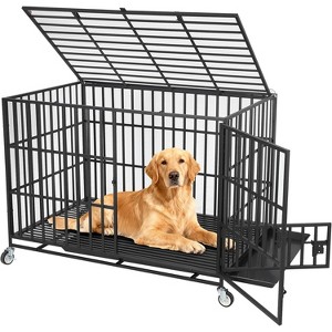 36 Inch Heavy Duty Dog Crate with 3 Doors, Escape-Proof Metal Kennel with Wheels & Removable Tray, Large Dog Cage for Medium & Large Dogs, Black - 1 of 4