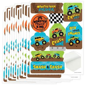 Big Dot of Happiness Smash and Crash - Monster Truck - Boy Birthday Party Favor Sticker Set - 12 Sheets - 120 Stickers