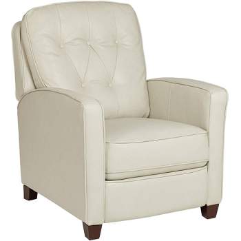 Elm Lane White Pearl Leather Recliner Chair Modern Armchair Comfortable Push Manual Reclining Footrest Tufted Back for Bedroom