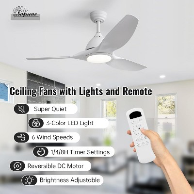 Sofucor High CFM Quiet DC Motor Modern Ceiling Fan with Light and Remote Control Casual Matte White Indoor/outdoor Ceiling Fan for Bedroom