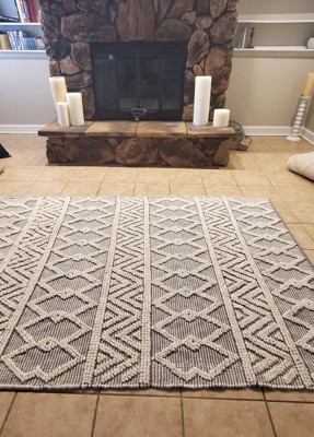 Best Selling Home Decor Langrick Boho Wool and Cotton Scatter Rug, White and Blue | 308775