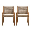 Set of 2 Outdoor Dining Chairs, Acacia Wicker Patio Armchairs with Cream Cushion, Heavy-Duty Garden Seating -The Pop Home - 4 of 4