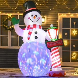 Angel Sar 8ft Inflatable Snowman with North Pole Sign, LED Rotating Light Blow-Up Yard Decoration, Outdoor Christmas Decor - 1 of 4