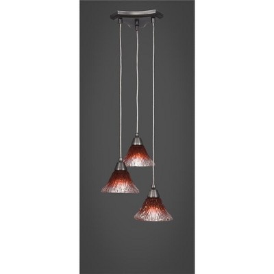 Toltec Lighting Europa 3 - Light Pendant in  Brushed Nickel with 7" Raspberry Crystal Shade