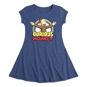 Girls' - Curious George - Classic Cartoons Fit & Flair Cap Sleeve Dress - 1 of 2