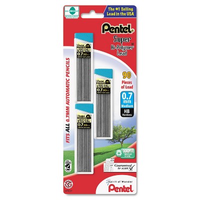 Pentel Super Hi-Polymer Lead Refills 0.7mm HB Black 30/Tube 3 Tubes/Pack C27BPHB3K6