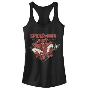 Juniors Womens Marvel Spider-Man: Far From Home Cartoon Grid Racerback Tank Top - 1 of 4