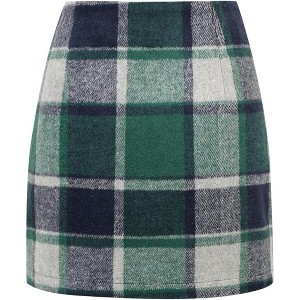 Women's High Waist Plaid Skirt - Wool Blend Bodycon Pencil Mini Skirt Green 02 - 1 of 4