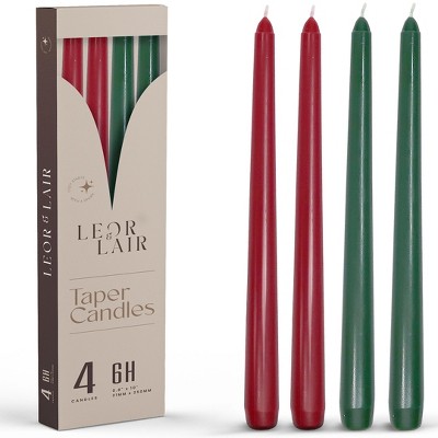 Leor & Lair Christmas Taper Candles - 4 Pack - 10" Red & Green Candlesticks for Christmas Decoration