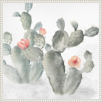 Cactus Garden Gray Blush III Watercolor Canvas Print with White Floater Frame
