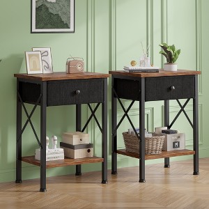 VECELO Modern X-Design Nightstand, End/Side Table with Fabric Drawer & Open Storage Shelves for Bedroom or Living Room - 1 of 4