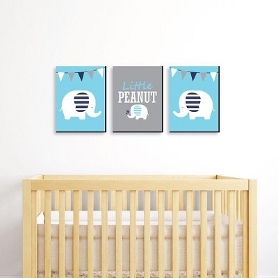 Blue and Gray Elephant Nursery Wall Art Set