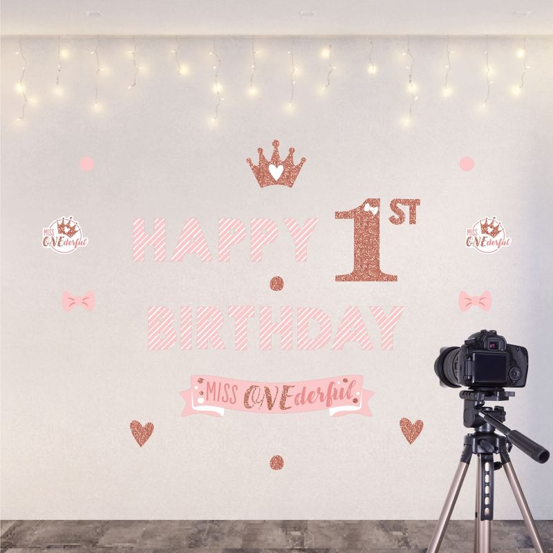 Big Dot of Happiness 1st Birthday Little Miss Onederful - Peel and Stick Girl First Birthday Party Decoration - Wall Decals Backdrop, 5 of 8