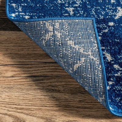 Distressed Moroccan Trellis 4' Square Blue Synthetic Area Rug