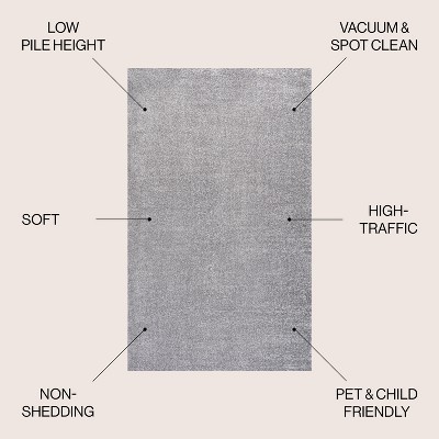Gray Synthetic 4' x 6' Solid Low-Pile Indoor Area Rug