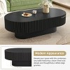 43.3" Modern Oval Fluted Coffee Table with Thick Top and Pedestal Base, Black Minimalist Center Table for Living Room -3irtyhousy - 3 of 4