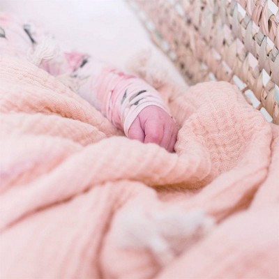 Desert Rose Cotton Muslin Baby Blanket with Fringe Trim