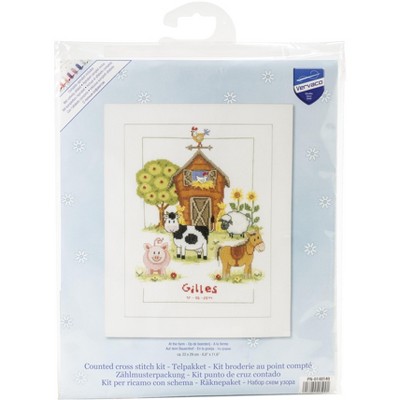 Vervaco Counted Cross Stitch Kit 8.75"X11.5"-At The Farm Record On Aida