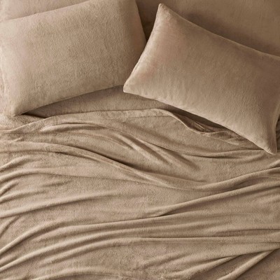 Taupe King Size Plush Polyester Sheet Set with Pillowcases