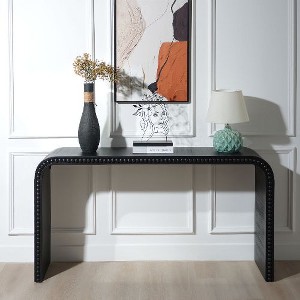 PAGED Wood Console Table, Curved Waterfall-style Entryway Table, Entryway Sofa Side Table with Wood Beads, Entrance Table - 1 of 4