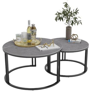 Set of 2 Modern Round Nesting Coffee Table Stacking Sofa Table